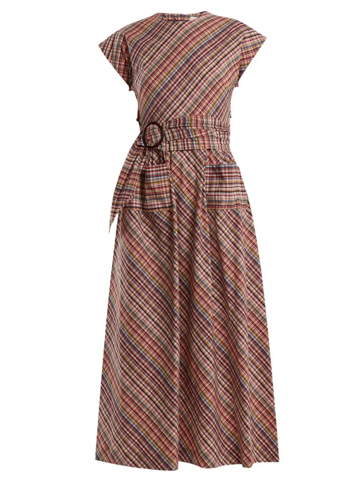 Isa Arfen Waist-belt Checked Cotton Dress