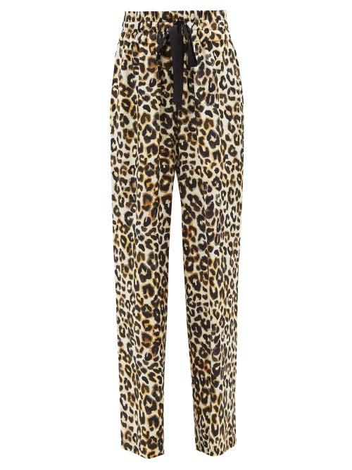 Raey - High-waist Watercolour Leopard Print Silk Trousers - Womens - Ivory Multi