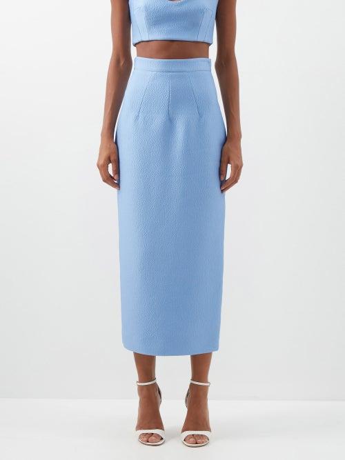 Emilia Wickstead - Lorelei Cloqu Pencil Skirt - Womens - Blue