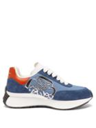 Alexander Mcqueen - Logo-appliqu Suede And Canvas Trainers - Womens - Blue Multi
