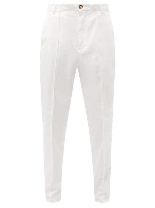 Brunello Cucinelli - Topstitched Cotton-twill Trousers - Mens - White