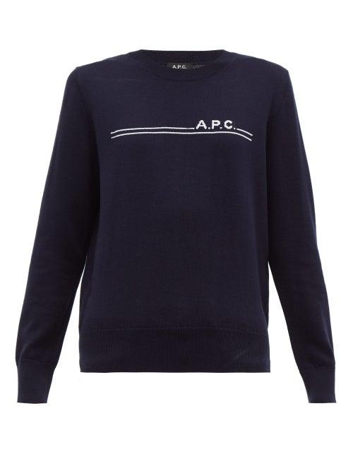 Matchesfashion.com A.p.c. - Logo Jacquard Cotton Blend Sweater - Womens - Navy