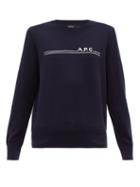 Matchesfashion.com A.p.c. - Logo Jacquard Cotton Blend Sweater - Womens - Navy