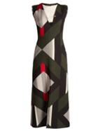 Matchesfashion.com Fendi - Lozenges Print Cut Out Front Wool Blend Dress - Womens - Black Multi
