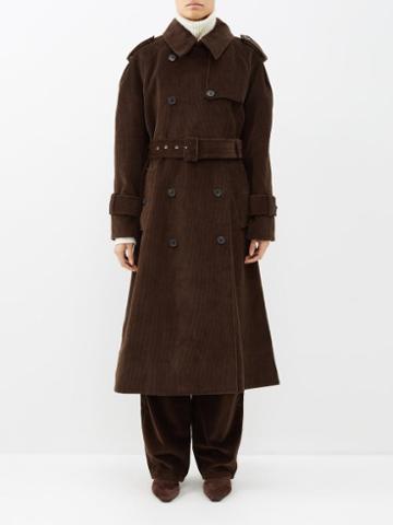 Khaite - Selly Corduroy Belted Trench Coat - Womens - Dark Brown