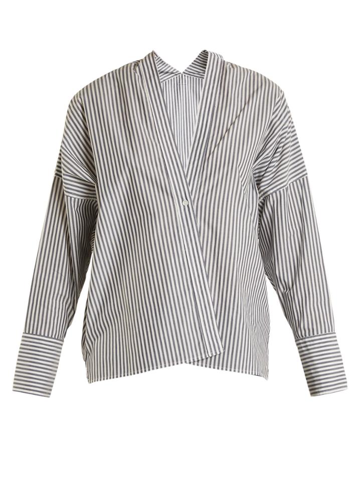 Nili Lotan Sabine V-neck Striped Shirt