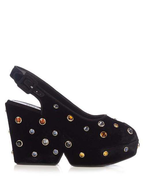 Sonia Rykiel X Robert Clergerie Dylan Velvet Wedge Sandals