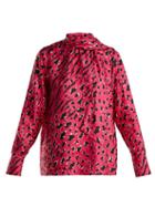 Matchesfashion.com Valentino - Leopard Print Silk Blouse - Womens - Pink Print