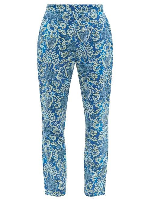 Matchesfashion.com Rhode - Rohan Floral Print Cotton Trousers - Womens - Blue Print