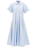 Lee Mathews - Jerry Spread-collar Cotton Maxi Shirt Dress - Womens - Blue Stripe