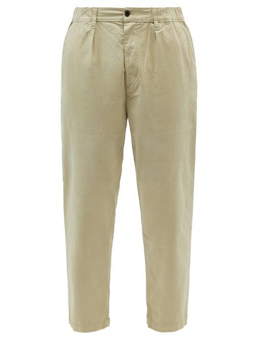 Albam - High-rise Pleated Cotton-twill Trousers - Mens - Beige