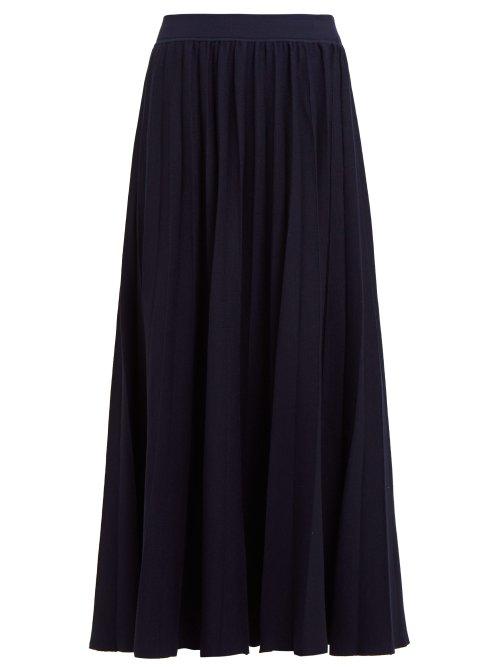 Matchesfashion.com Gabriela Hearst - Mitford Pleated Wool Blend Midi Skirt - Womens - Navy