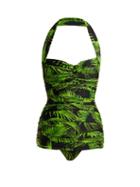Matchesfashion.com Norma Kamali - Bill Mio Halterneck Swimsuit - Womens - Green Print