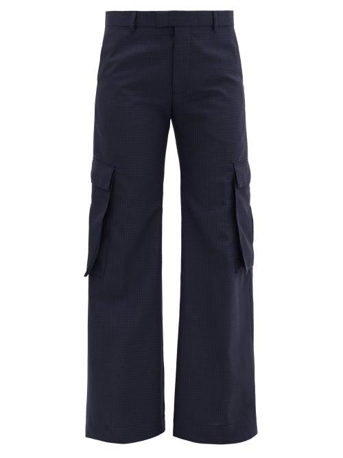 Matchesfashion.com Martine Rose - Cargo-pocket Checked Wool-crepe Trousers - Womens - Navy