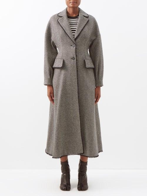 Molly Goddard - Abertha Lace-trimmed Wool-herringbone Coat - Womens - White Black