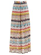 Matchesfashion.com Missoni - Chevron-stripe Wide-leg Eyelet-knitted Trousers - Womens - Multi