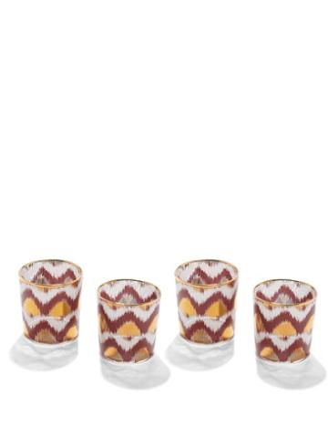 Les Ottomans - Set Of Four Ikat-print Tumbler Glasses - Burgundy
