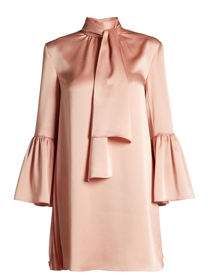 Fendi Pleat-side Tie-neck Satin Mini Dress