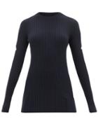 Ladies Rtw Mm6 Maison Margiela - Sleeve-cutout Ribbed Sweater - Womens - Navy