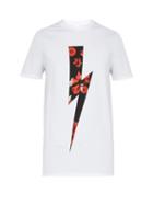 Matchesfashion.com Neil Barrett - Floral Lightning Bolt Print Cotton Blend T Shirt - Mens - Red White