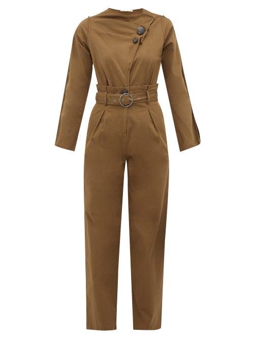 Matchesfashion.com Sea - Scout Belted Cotton Blend Jumpsuit - Womens - Khaki
