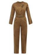 Matchesfashion.com Sea - Scout Belted Cotton Blend Jumpsuit - Womens - Khaki
