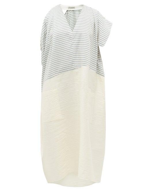 Matchesfashion.com Vika Gazinskaya - Asymmetric Striped Cotton-blend Midi Dress - Womens - Blue White
