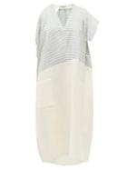 Matchesfashion.com Vika Gazinskaya - Asymmetric Striped Cotton-blend Midi Dress - Womens - Blue White