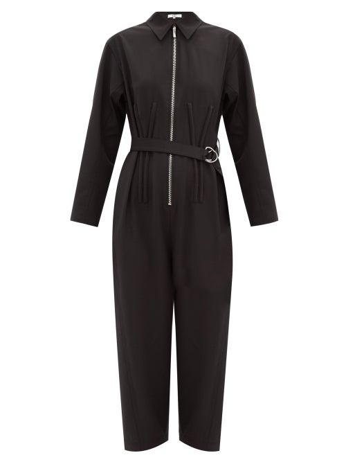 Matchesfashion.com Tibi - Corset-ribbed Belted Crepe Boiler Suit - Womens - Black