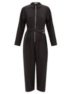 Matchesfashion.com Tibi - Corset-ribbed Belted Crepe Boiler Suit - Womens - Black