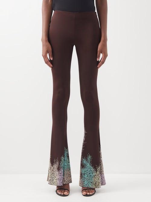 16arlington - Koro Flame-crystal Jersey Flared Trousers - Womens - Chocolate