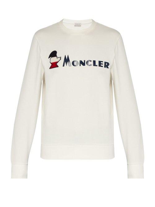 Matchesfashion.com Moncler - Logo Appliqu Loopback Cotton Sweatshirt - Mens - White