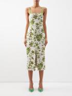 Erdem - Susanne Crystal-embellished Linen Midi Dress - Womens - Green Multi