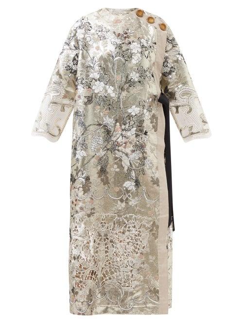 Biyan - Ruby Linen-blend Brocade Evening Coat - Womens - Gold