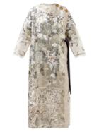 Biyan - Ruby Linen-blend Brocade Evening Coat - Womens - Gold