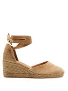 Matchesfashion.com Castaer - Carina Canvas Ankle Tie Wedge Espadrilles - Womens - Light Brown