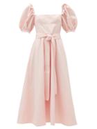 Matchesfashion.com Self-portrait - Belted Puff-sleeve Taffeta Midi Dress - Womens - Light Pink