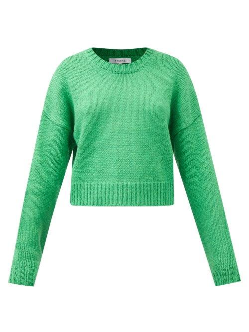 Frame - Round-neck Cotton Cropped Sweater - Womens - Green