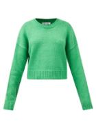 Frame - Round-neck Cotton Cropped Sweater - Womens - Green