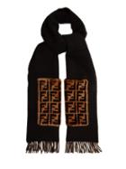 Matchesfashion.com Fendi - Shearling Trimmed Wool And Cashmere Blend Scarf - Womens - Black
