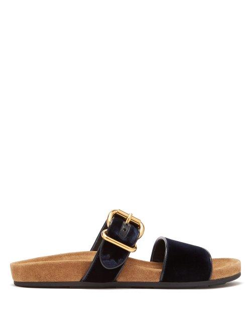 Matchesfashion.com Prada - Double Strap Velvet Sandals - Womens - Navy