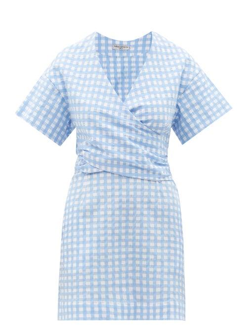 Matchesfashion.com Three Graces London - Flora Gingham-check Cotton-blend Seersucker Dress - Womens - Blue Multi