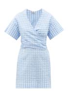 Matchesfashion.com Three Graces London - Flora Gingham-check Cotton-blend Seersucker Dress - Womens - Blue Multi