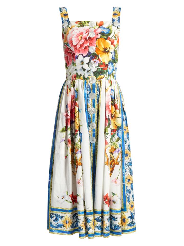 Dolce & Gabbana Majolica-print Sleeveless Poplin Dress