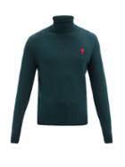 Matchesfashion.com Ami - Logo-embroidered Merino-wool Sweater - Mens - Dark Green