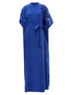 Carolina Herrera - Sequinned Sash-waist Crepe Maxi Dress - Womens - Blue