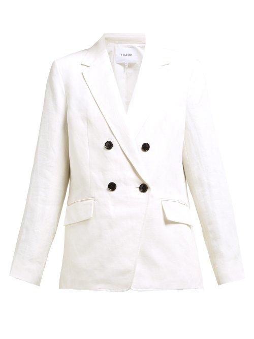 Matchesfashion.com Frame - Double Breasted Linen Blend Blazer - Womens - White