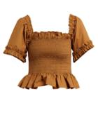 Matchesfashion.com Molly Goddard - Sydney Ruffle Trimmed Smocked Cotton Top - Womens - Brown