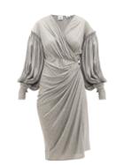 Matchesfashion.com Burberry - Draped-front Balloon-sleeve Jersey Dress - Womens - Grey