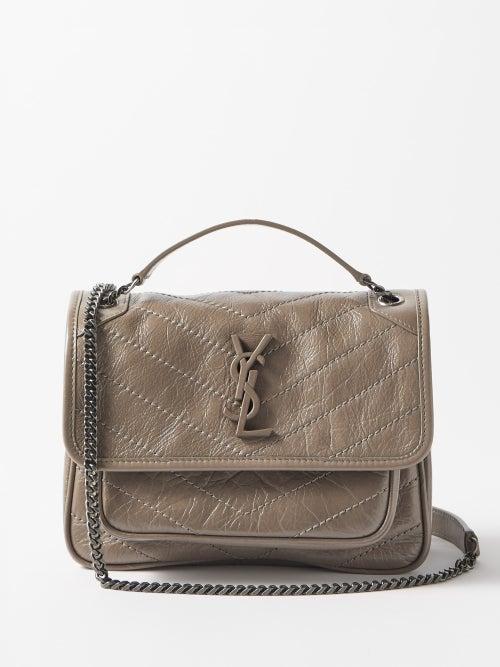 Saint Laurent - Niki Baby Crinkled-leather Cross-body Bag - Womens - Dark Grey